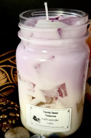 Large iced lavender latte candle