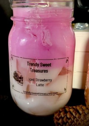 Large iced strawberry latte candle