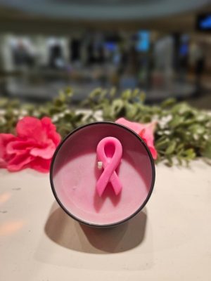 Breast cancer tin candle